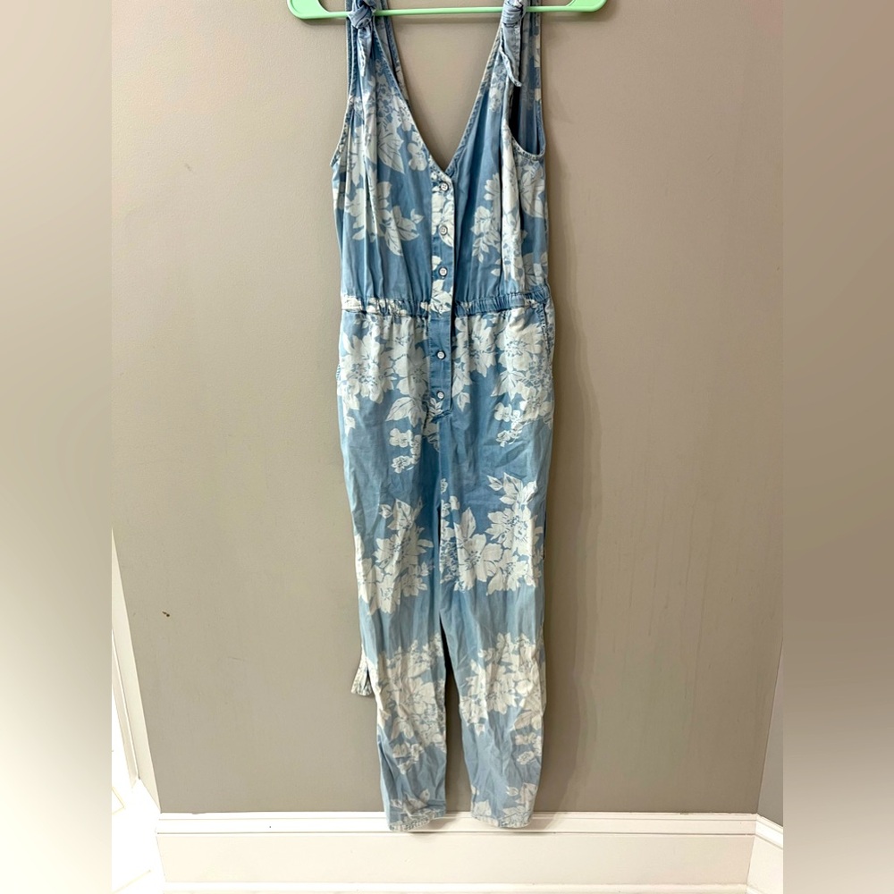 Pilcro floral jumpsuit with tie front and button down front